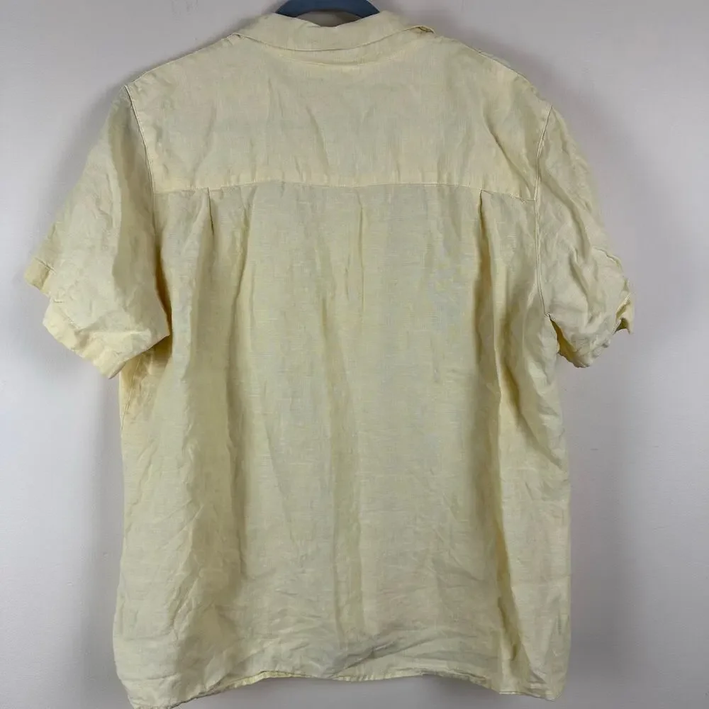 LL Bean Linen Button Front Shirt Size L Butter Yellow Minimalist Resort Vacation - Picture 6 of 8